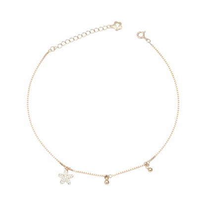 925 Sterling Silver Rose Gold Adjustable Flower Charm Anklet Pair