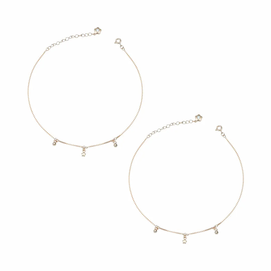Floral Elegance 925 Silver Adjustable Rose Gold Anklet Set