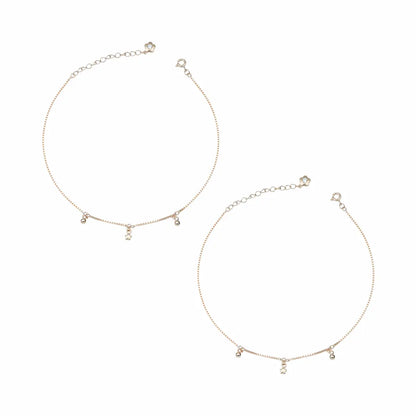 Floral Elegance 925 Silver Adjustable Rose Gold Anklet Set