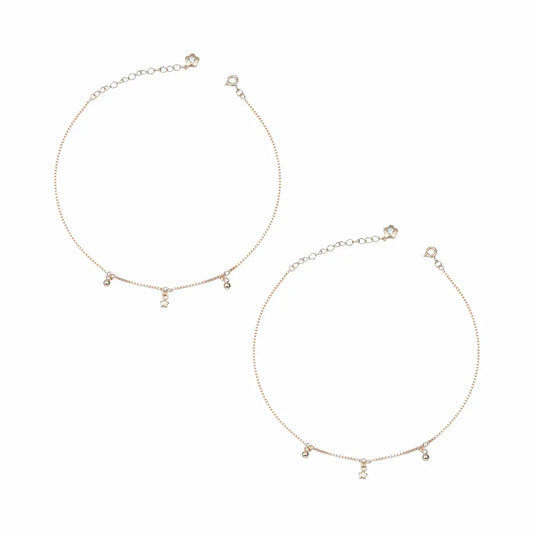 Floral Elegance 925 Silver Adjustable Rose Gold Anklet Set