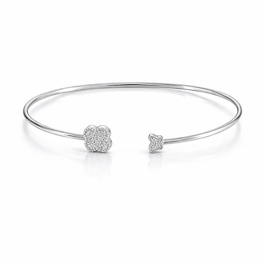 Sparkling Clover 925 Silver Adjustable Open-Cuff Kada