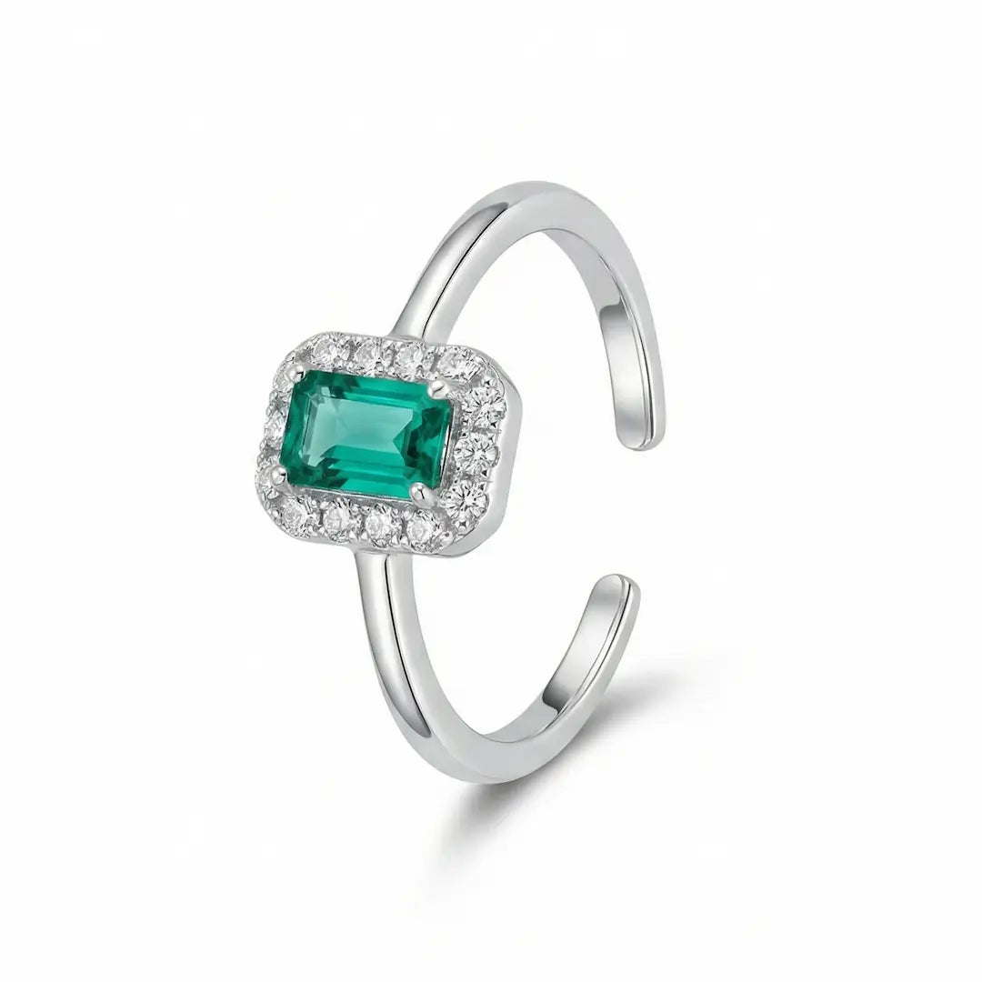 Emerald Halo 925 Silver Adjustable Toe Ring