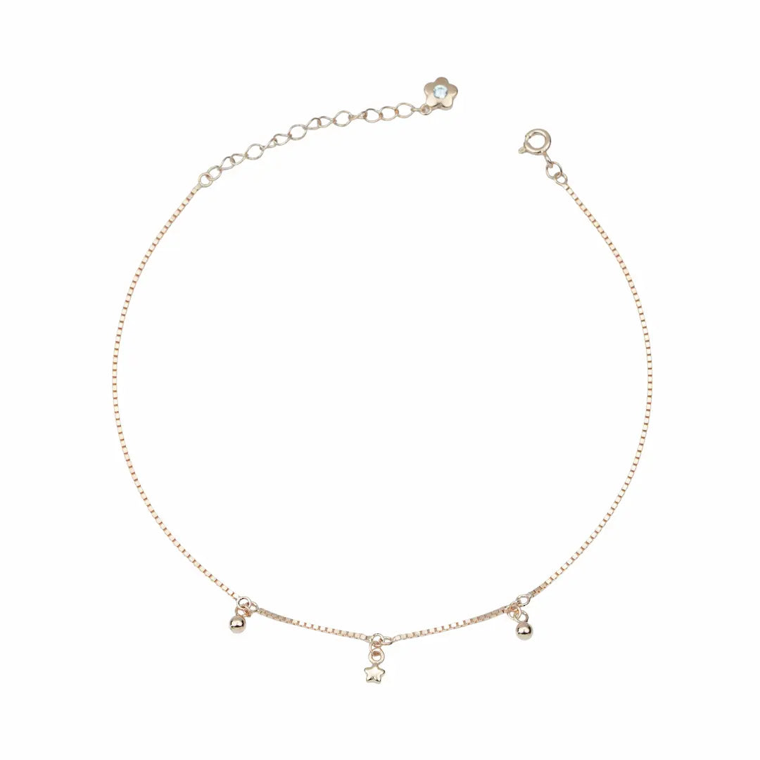 Floral Elegance 925 Silver Adjustable Rose Gold Anklet Set
