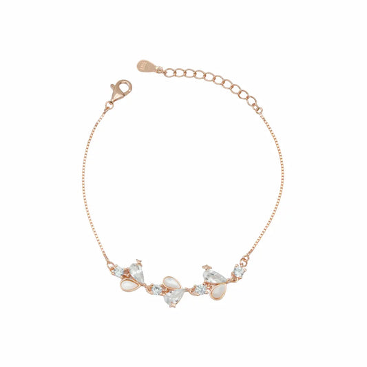 925 Sterling Silver Rose Gold Opalescent Heart Adjustable Bracelet