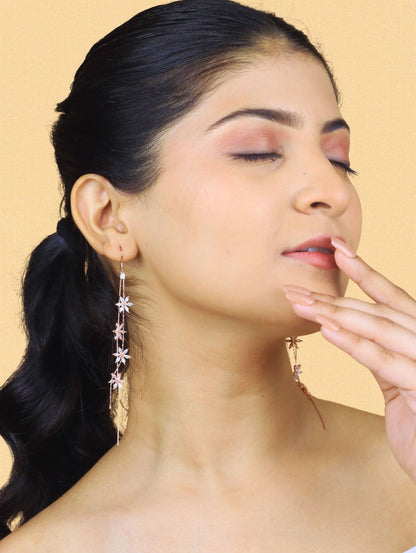 Celestial Bloom Rose Gold Starfall Earrings - 925 Silver