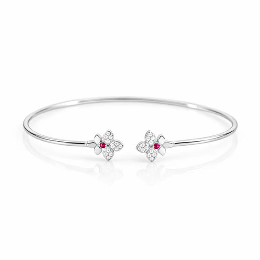 Crimson Bloom 925 Silver Adjustable Ruby-Accented Kada