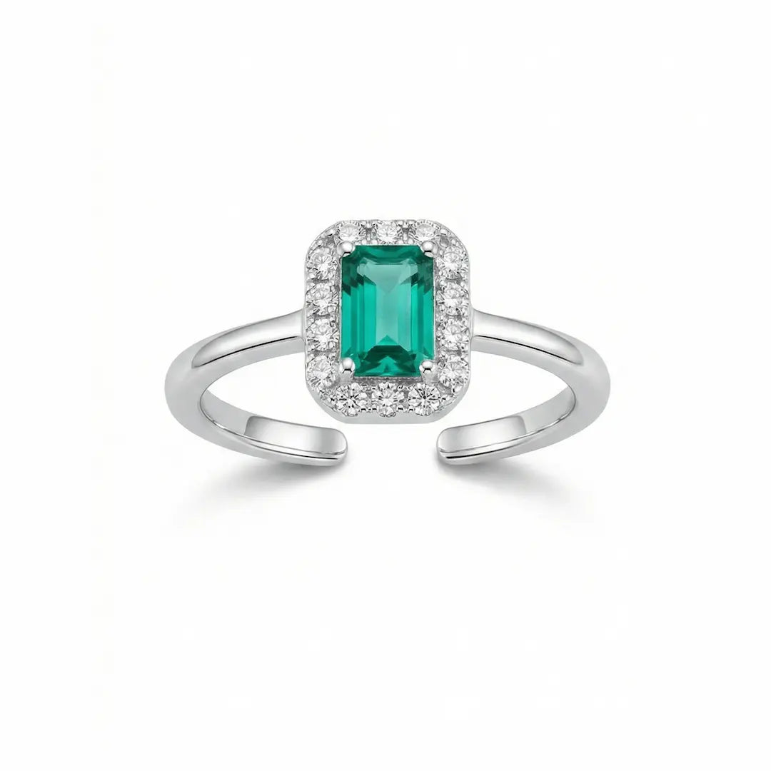 Emerald Halo 925 Silver Adjustable Toe Ring