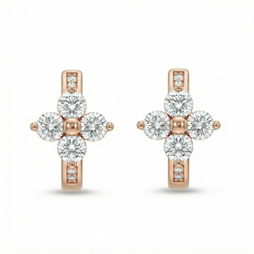 Rosette Radiance Huggie Hoops Earrings - 925 Silver