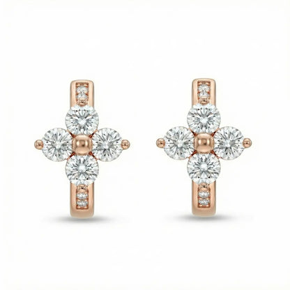 Rosette Radiance Huggie Hoops Earrings - 925 Silver