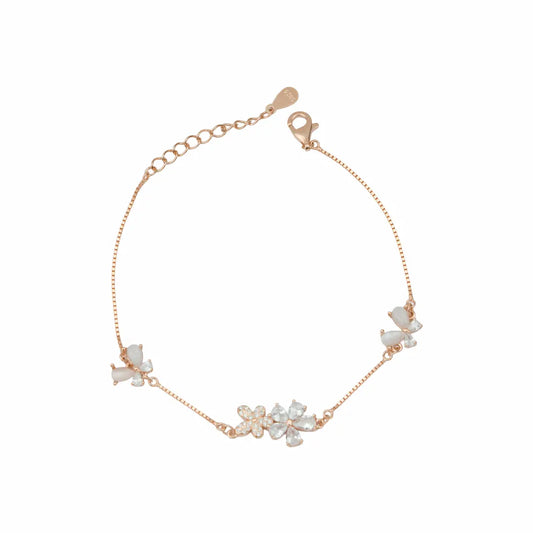 925 Sterling Silver Rose Gold Opal Blossom Adjustable Bracelet