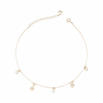 925 Sterling Silver Rose Gold Adjustable Twin Flower Anklet Set