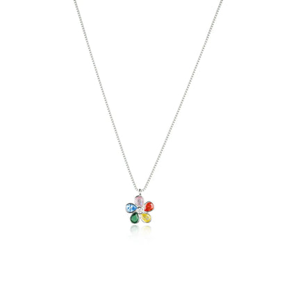 Rainbow Bloom Charm Necklace - 925 Silver