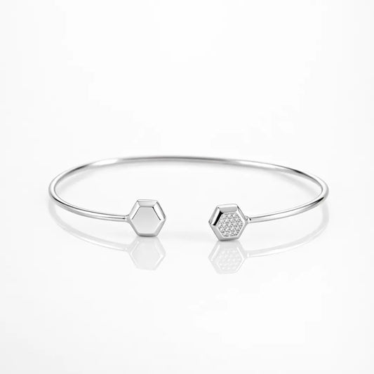 Modern Hexagon 925 Silver Adjustable Geometric Kada
