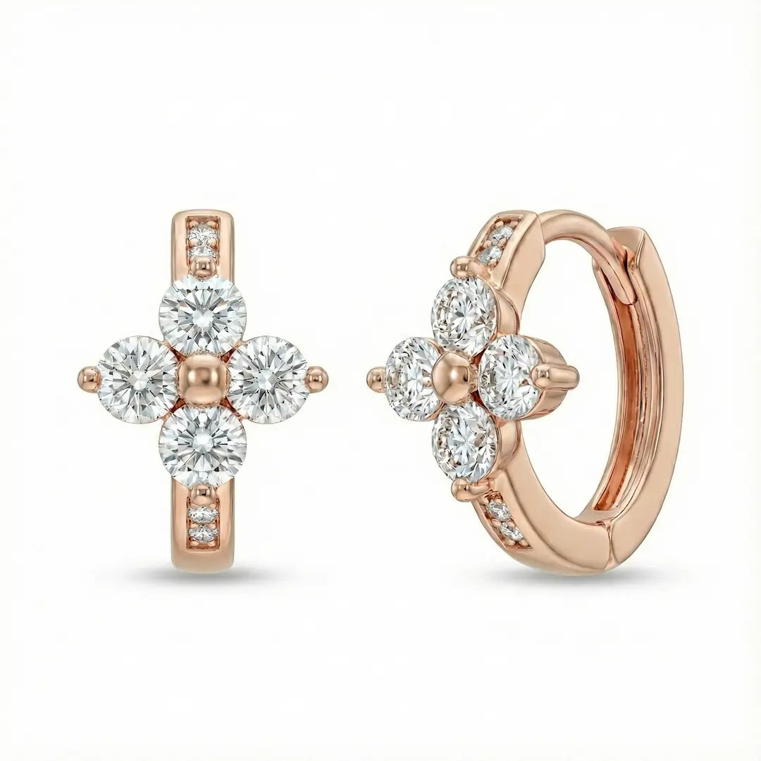 Rosette Radiance Huggie Hoops Earrings - 925 Silver