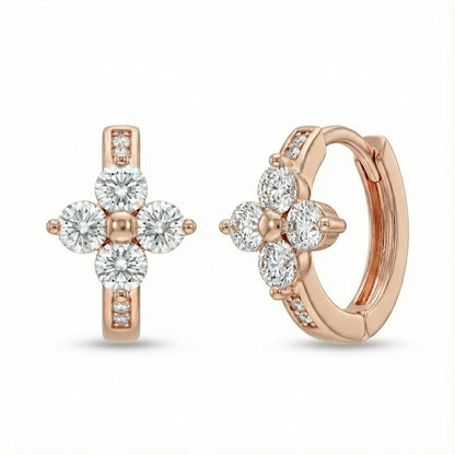 Rosette Radiance Huggie Hoops Earrings - 925 Silver