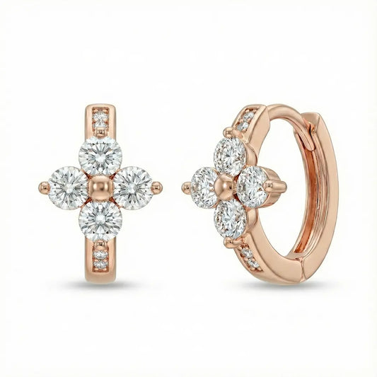 Rosette Radiance Huggie Hoops Earrings - 925 Silver