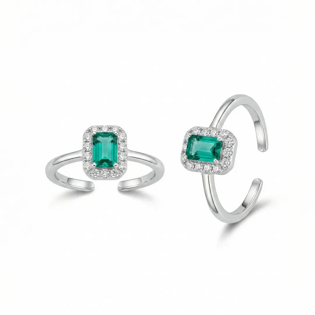Emerald Halo 925 Silver Adjustable Toe Ring