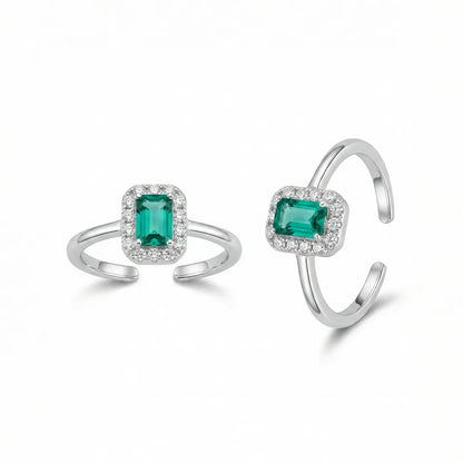 Emerald Halo 925 Silver Adjustable Toe Ring