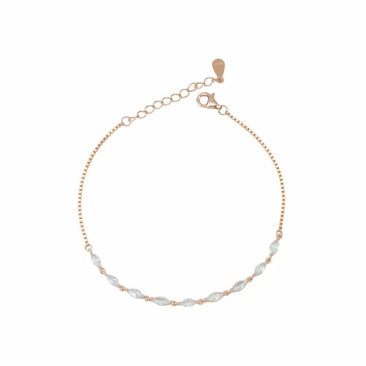 925 Sterling Silver Rose Gold Marquise Crystal Adjustable Bracelet