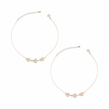 925 Sterling Silver Rose Gold Adjustable Triple Blossom Anklet Pair