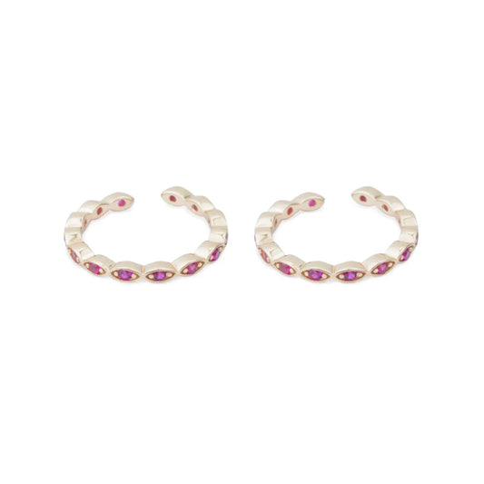 Ruby Wave 925 Silver Adjustable Rose Gold Toe Ring