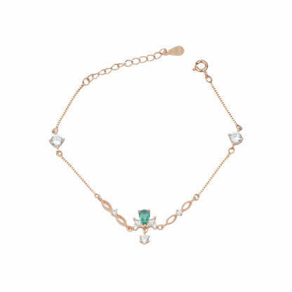 925 Sterling Silver Rose Gold Emerald Teardrop Adjustable Bracelet