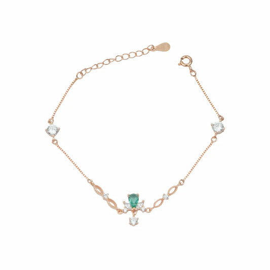 925 Sterling Silver Rose Gold Emerald Teardrop Adjustable Bracelet