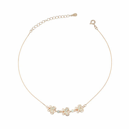 925 Sterling Silver Rose Gold Adjustable Triple Blossom Anklet Pair