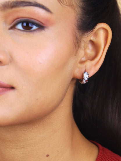 Honeycomb Sparkle Silver Huggie Hoops - 925 Silver