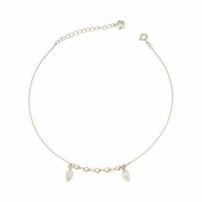 925 Sterling Silver Rose Gold Adjustable Teardrop Charm Anklet Set