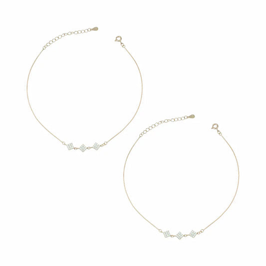 Sparkling Triple Rhombus 925 Sterling Silver Adjustable Bracelet