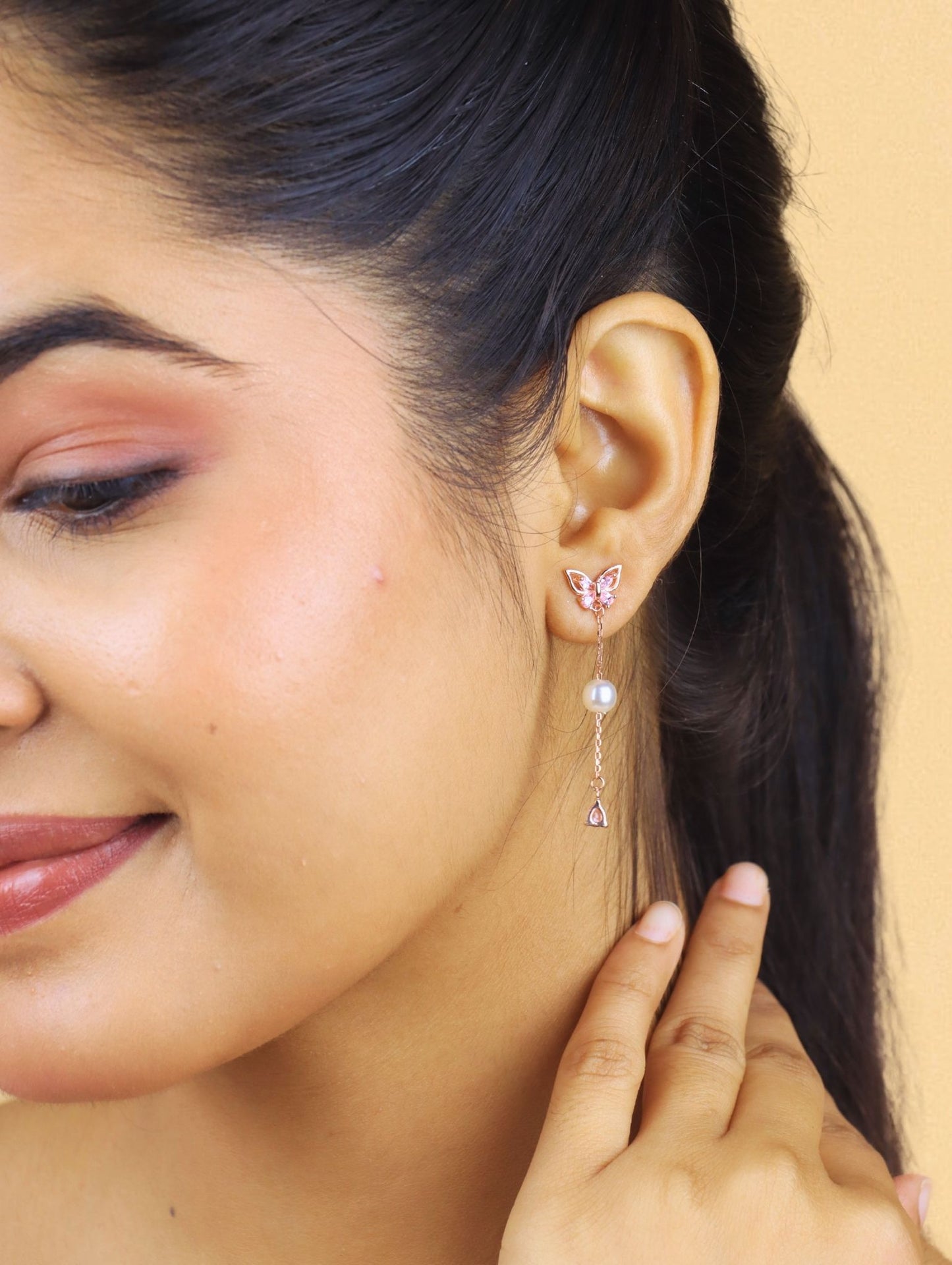 The Blush Flutter Pearl Drop Earring - 925 silver