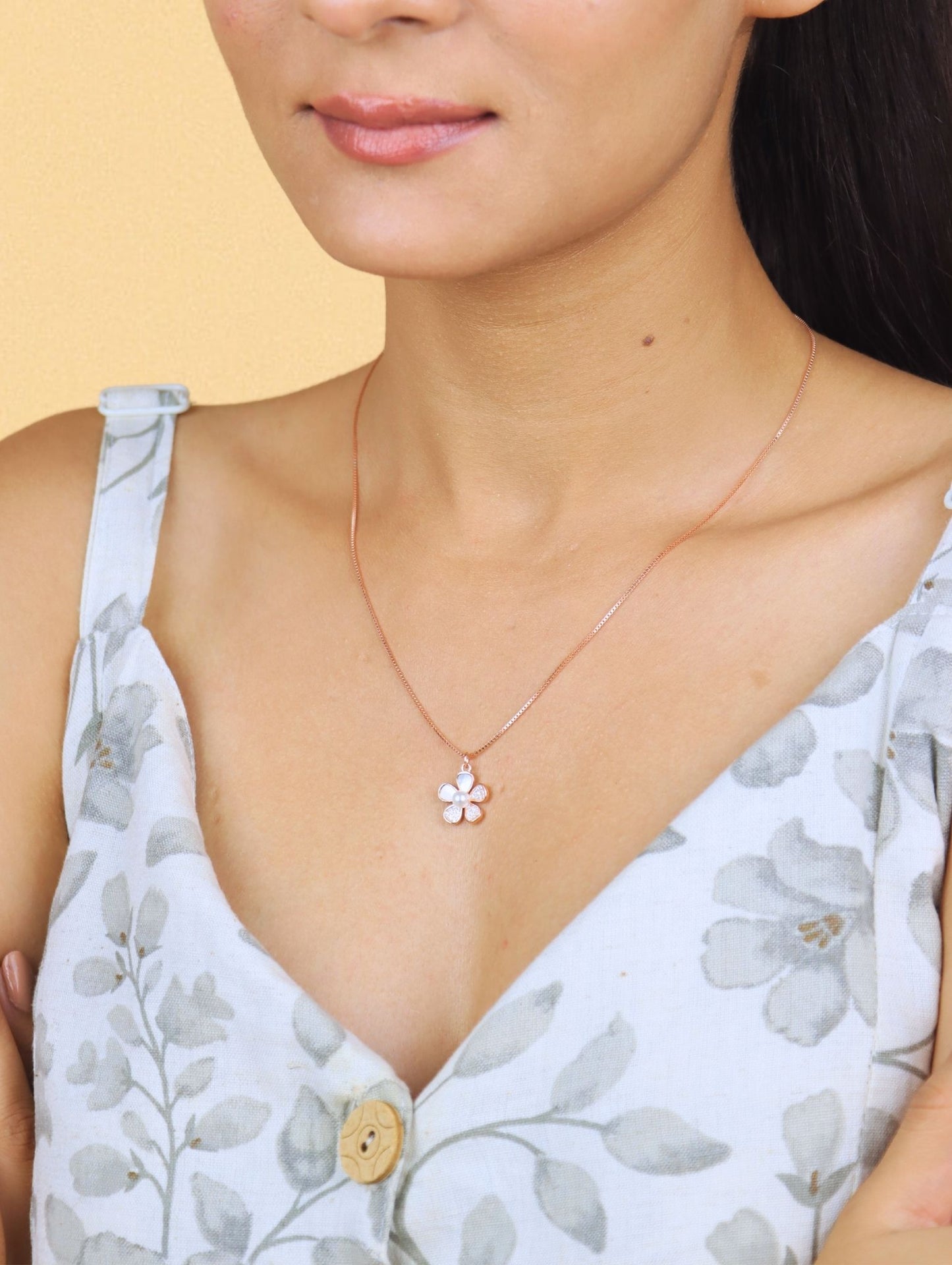 Petal Pearl Blossom Pendant Necklace - 925 Silver