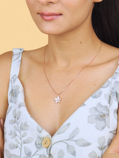 Petal Pearl Blossom Pendant Necklace - 925 Silver