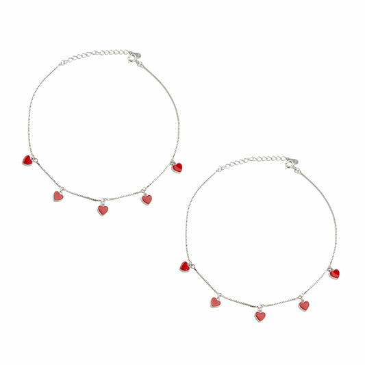 Blushing Hearts Silver Anklet,