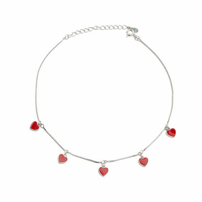 Blushing Hearts Silver Anklet,