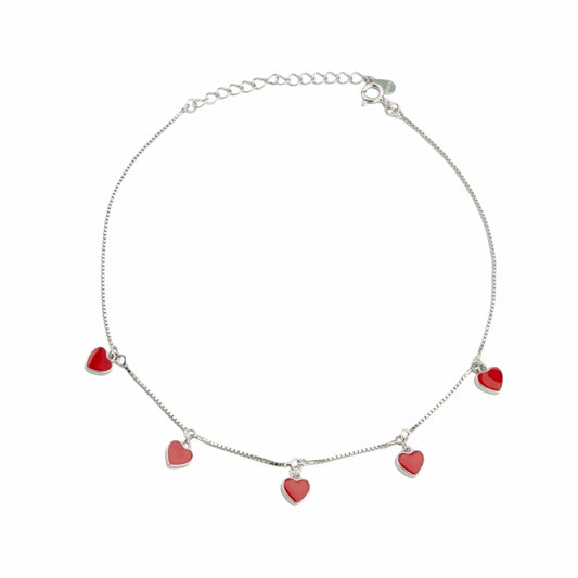 Blushing Hearts Silver Anklet