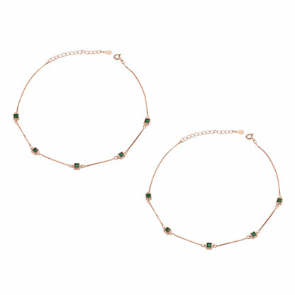 Emerald Whisper Silver Anklet,