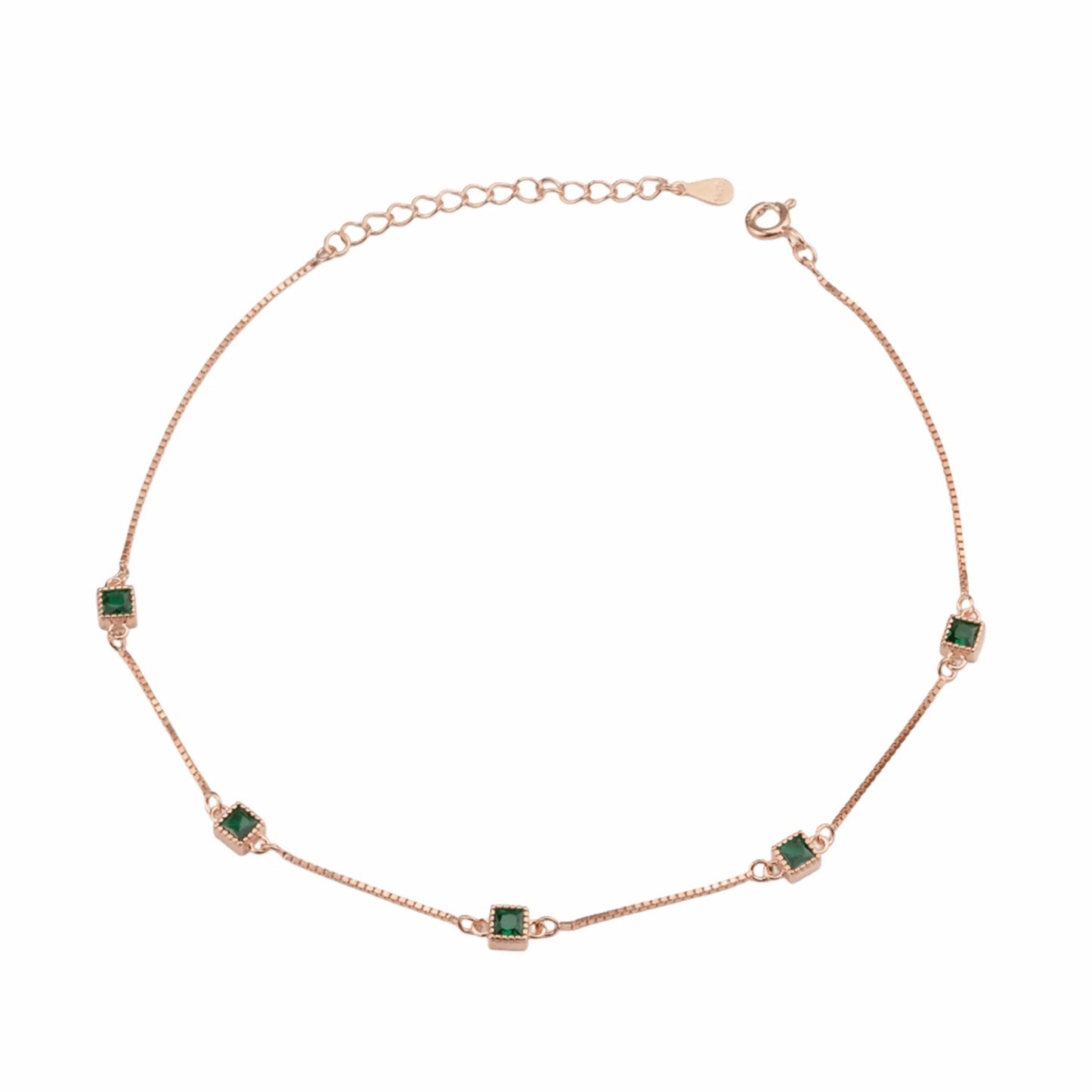 Emerald Whisper Silver Anklet,