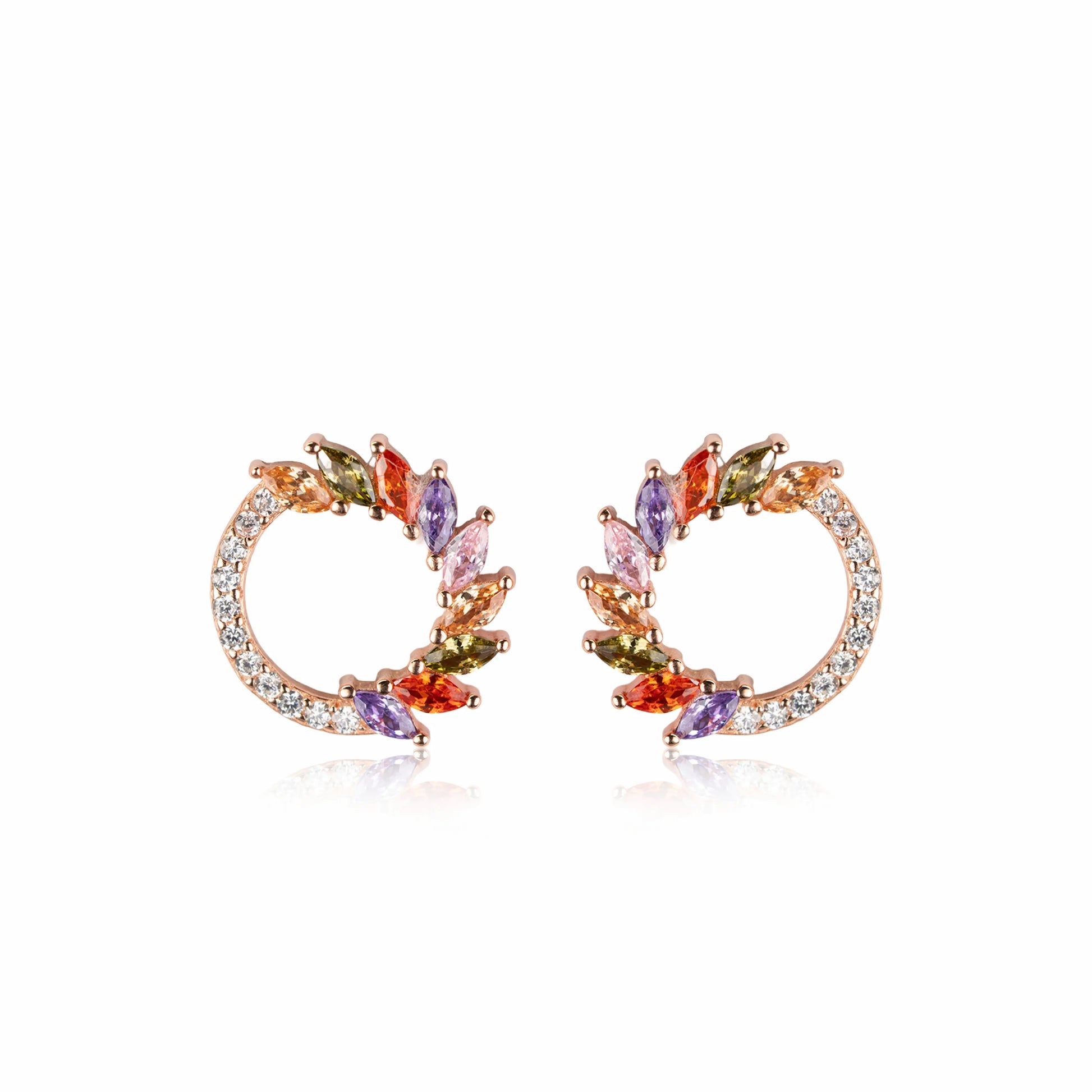 Aurevita Rainbow Rose Gold & 925 Silver Stud Earrings