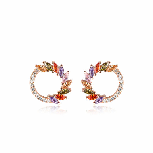 Aurevita Rainbow Rose Gold & 925 Silver Stud Earrings