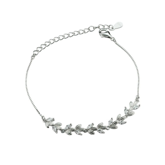 Leaf Whisper Rhodium Silver Bracelet