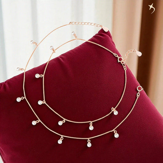 Blush Pearl Dangle Anklet - 925 Silver