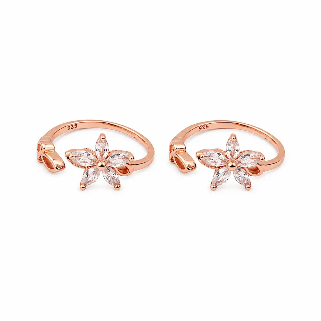Floral Grace  Adjustable Toe Ring (Rose Gold Finish)-925 Silver