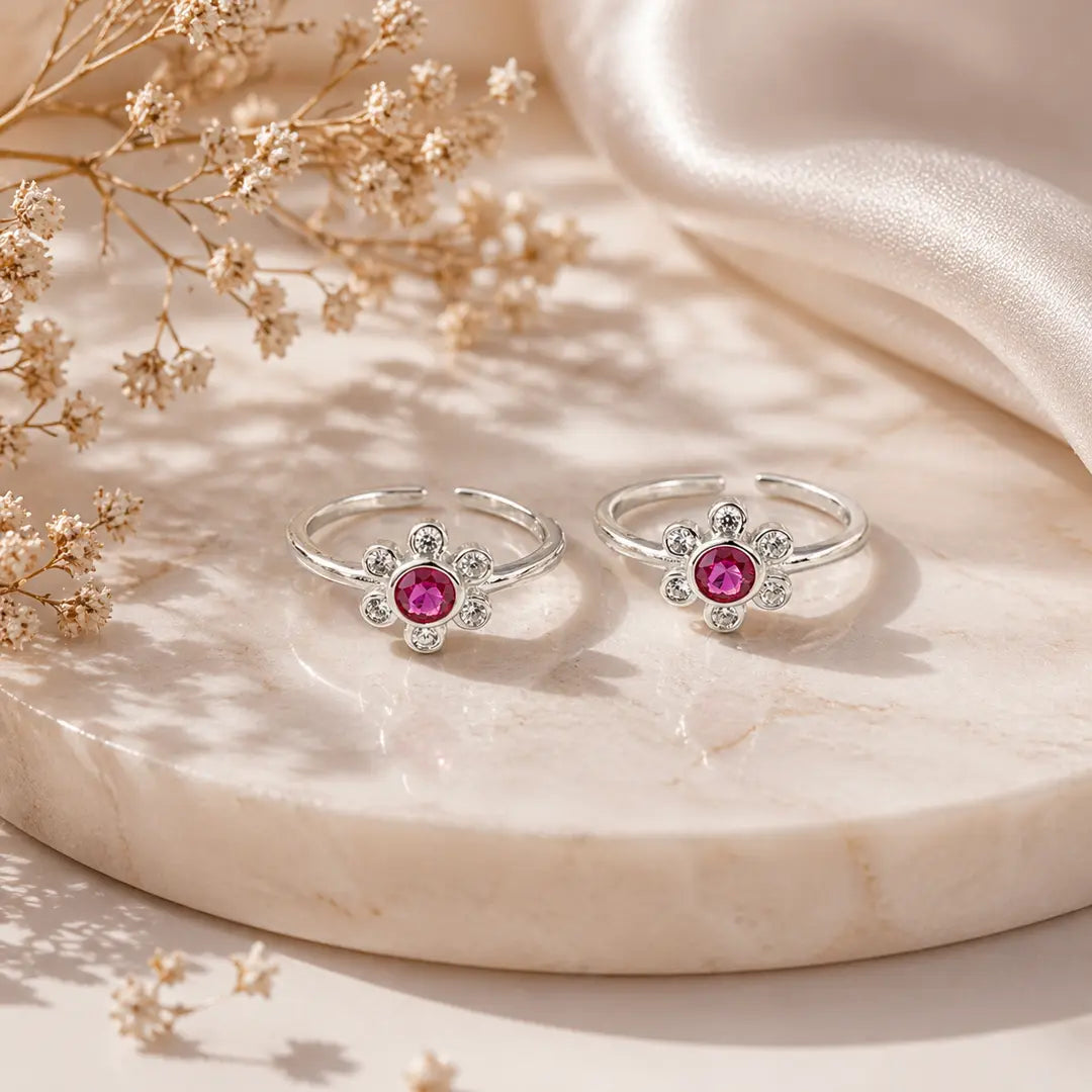 Ruby Bloom Silver 92.5 Toe Rings