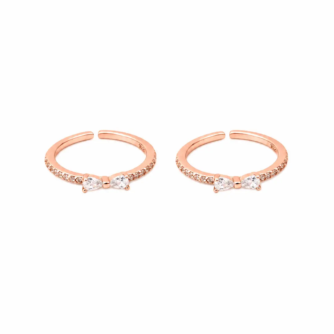 Rose Blush Bow Sparkle Toe Rings
