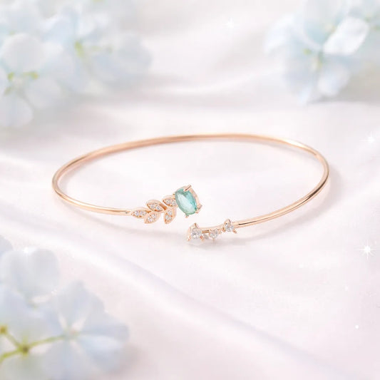 Emerald Leaf Glow Rose Gold Kada - 925 Silver