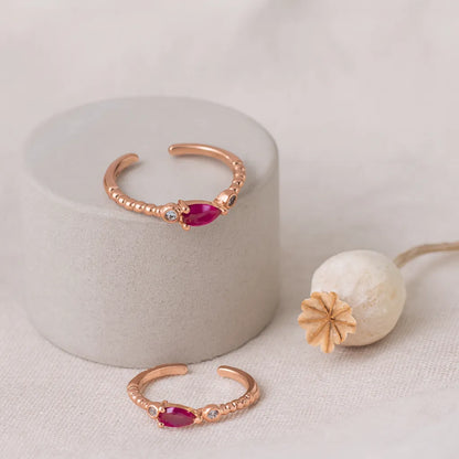 Ruby Drop 925 Silver Adjustable Rose Gold Toe Ring