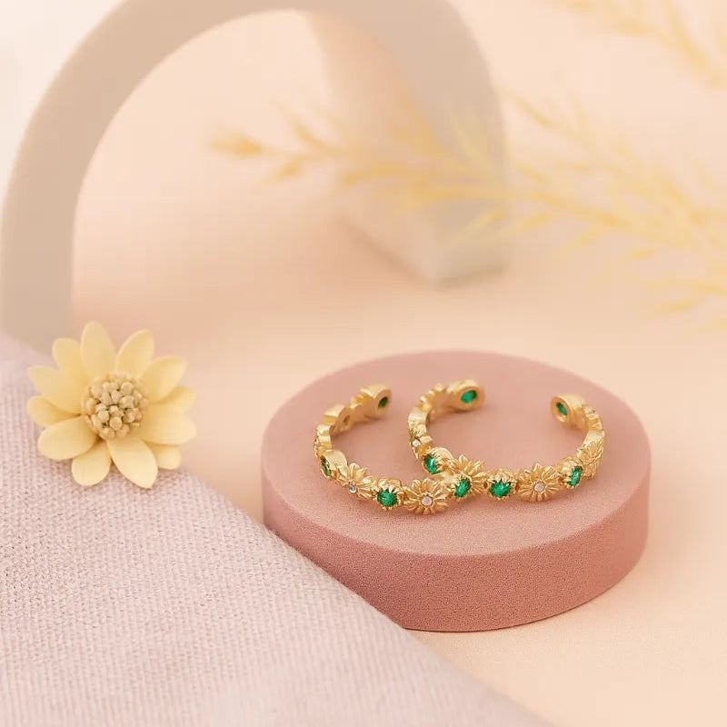 Floral Grace 925 Silver Adjustable Rose Gold Toe Ring