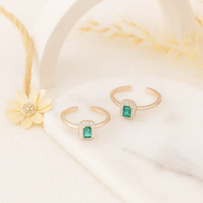 Emerald Glow 925 Silver Adjustable Rose Gold Toe Ring